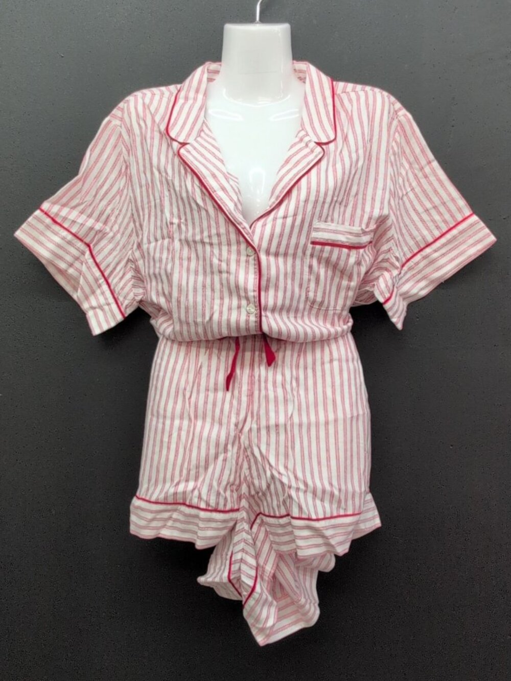 Victoria Secret Flannel Short Pajama Set 2 Pcs Size XL White Candy Cane Stripe
